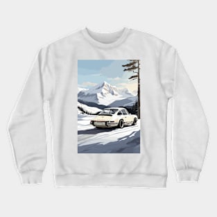 Vintage Racing Car Snowy Background Crewneck Sweatshirt